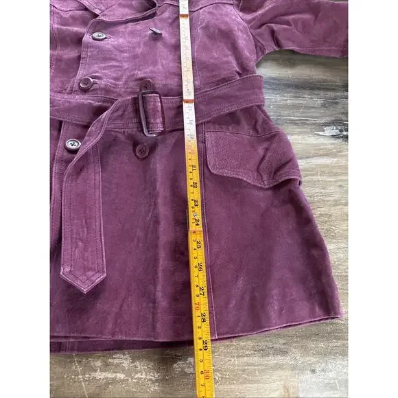 Vintage Neutral Zone Red Suede Leather Short Trench Coat Belted NWOT Women